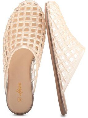 Women's Nude Mesh Hollow Slip On Closed Toe Slippers Casual Flat Sandals